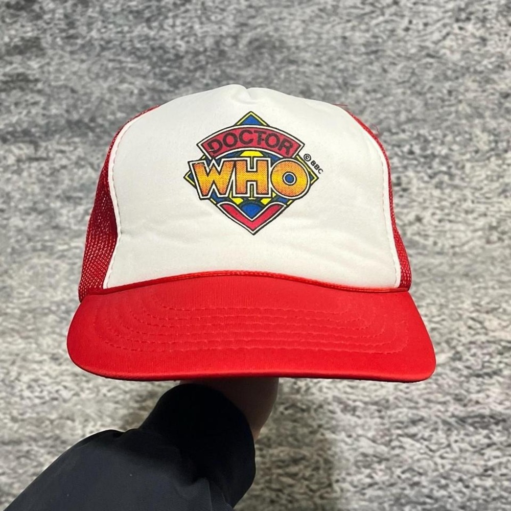 Vintage Doctor Who Trucker Hat Snapback 90s White Red TV‎ Promo Adjustable Cap